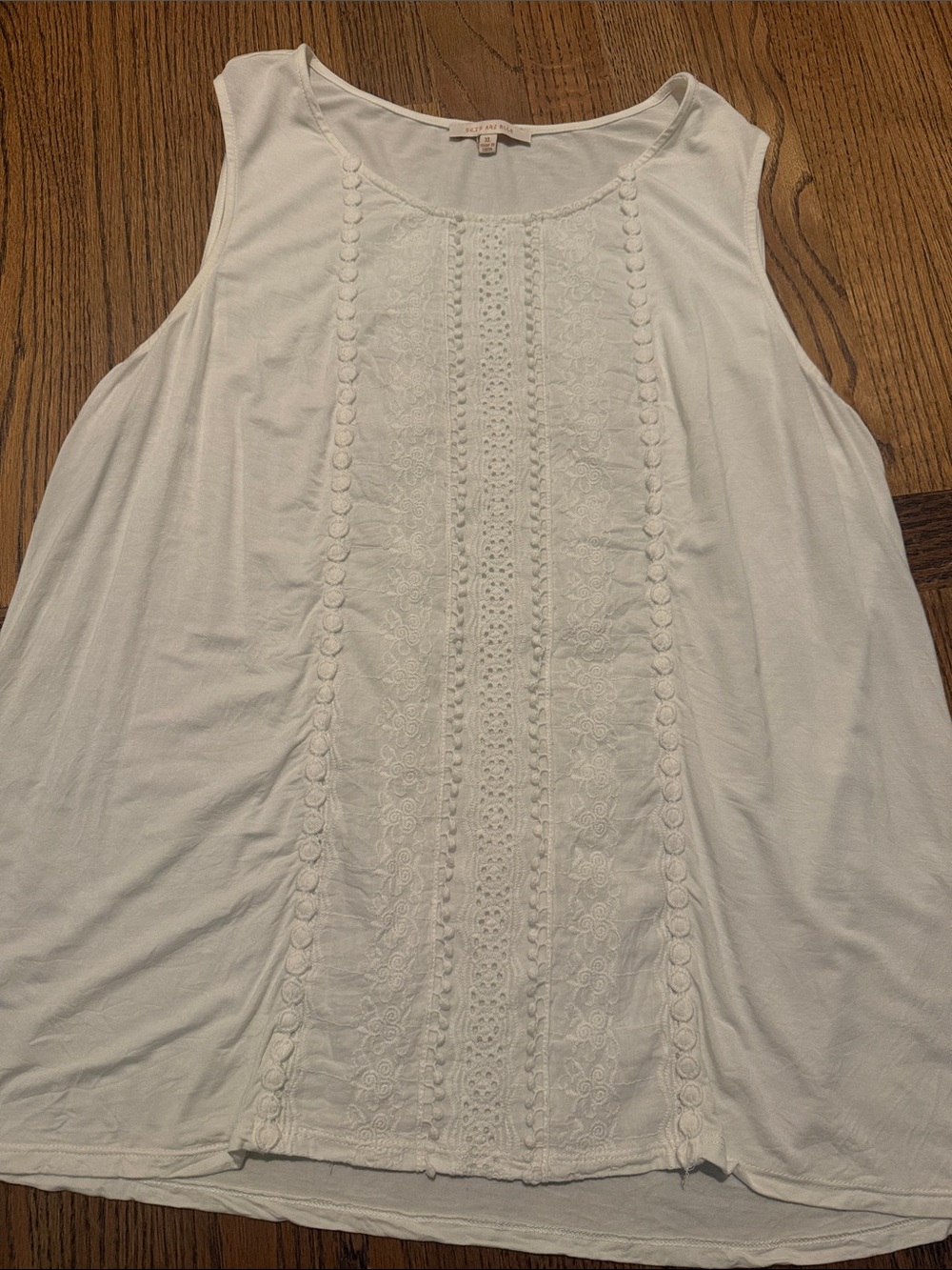 Skies are blue Flowy White Sleeveless Lace-Panel Tank Top sz XL
